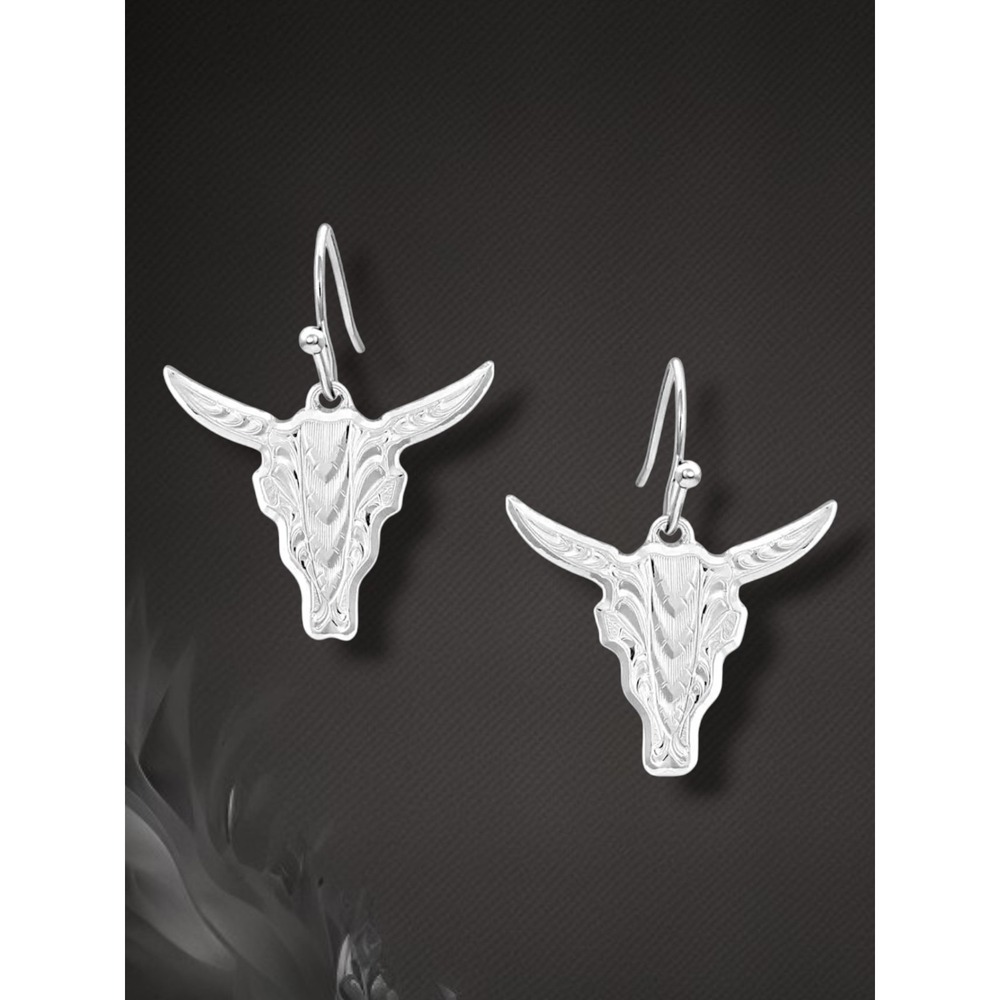 Montana Silversmiths Chiseled Sterling Silver Steer Head Earrings New